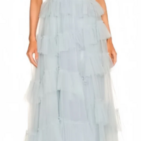 Elegant Floor Length Light Blue Tulle Mother Of Bridal Dress Ruffle Long Prom Dresses  - Thumbnail 2