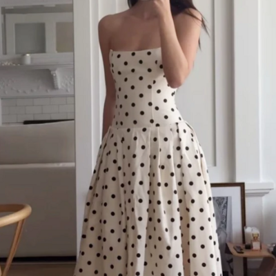 Strapless a-line dots ankle length senior prom dresses party dresses - Thumbnail 1