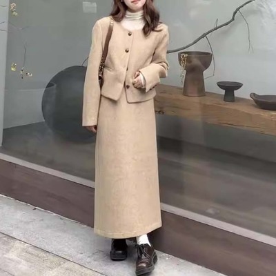 Korean fashion short jacket long skirt two piece set