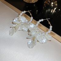 Women Fashion Imitation Pearl Round Hoop Earrings - Thumbnail 1