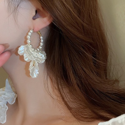 Women fashion imitation pearl round hoop earrings