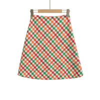 Retro high-waisted A-line skirt with colorful checkered pattern. - Thumbnail 5