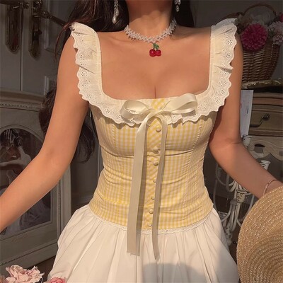 Stylish checkered lace camisole top