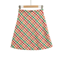 Retro high-waisted A-line skirt with colorful checkered pattern. - Thumbnail 6