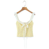 Stylish checkered lace camisole top - Thumbnail 2