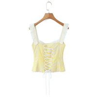 Stylish checkered lace camisole top - Thumbnail 3