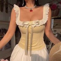 Stylish checkered lace camisole top - Thumbnail 4