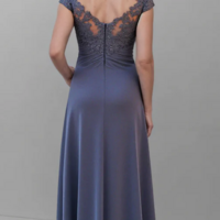 Elegant Grey Boat Neck Mother of the Bride Dress Formal Evening Gowns - Thumbnail 1