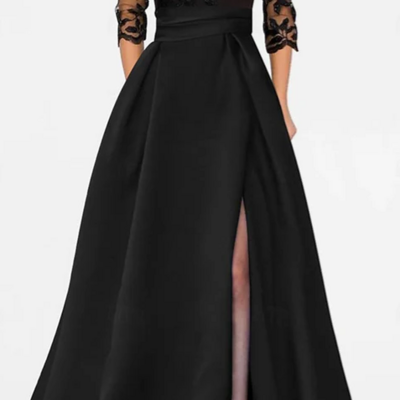 Elegant a-line v-neck tulle mother of bride groom dress appliques long prom dress - Thumbnail 1