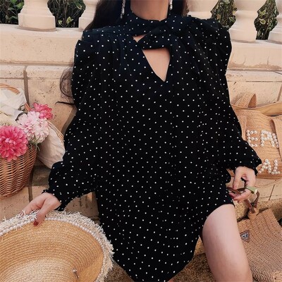 Stylish polka dot print scarf dress