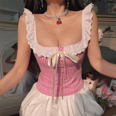  stylish checkered lace camisole top