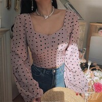 Stylish and elegant T-shirt with puff sleeves, square neckline, and boning detail. - Thumbnail 3