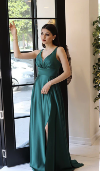 A-line High Slit Mother Of Bridal Dress Long Satin Evening Dresses