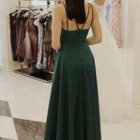 A-line High Slit Mother Of Bridal Dress Long Satin Evening Dresses - Thumbnail 2