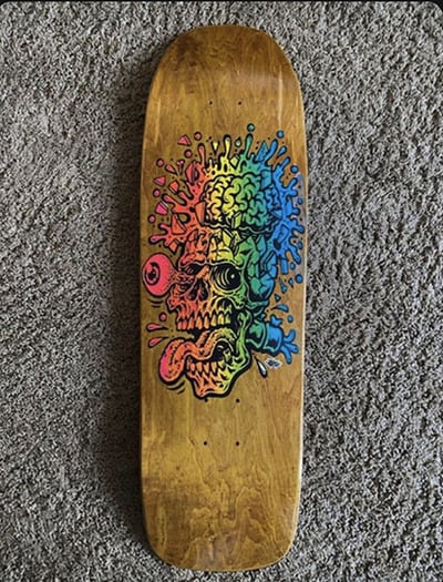 SkullBlast (split fountain) skateboard deck (screenprinted and signed by Jimbo)
