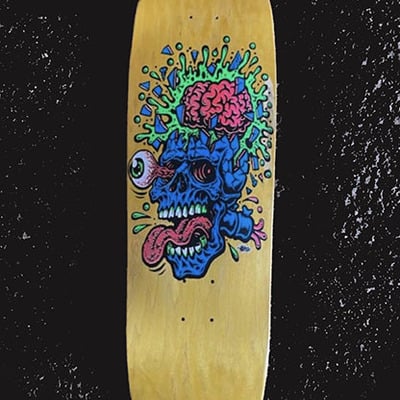 Skullblast (blue) skateboard deck (screenprinted and signed by jimbo) - Thumbnail 1