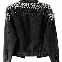 New Embroidered Rivet Pearl Short Denim Jacket for Women - Thumbnail 3