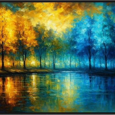 Seasonal reflections - autumn gold meets winter blue forest