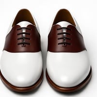 Crafted Leather Mens Designer Classic White and Dark Conker Leather Saddle Golf Dress Shoes - Thumbnail 2