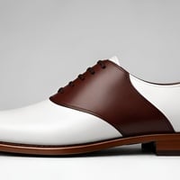 Crafted Leather Mens Designer Classic White and Dark Conker Leather Saddle Golf Dress Shoes - Thumbnail 1