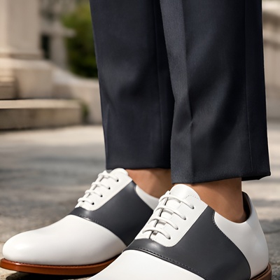 Crafted leather mens designer classic two tone leather saddle golf dress shoes