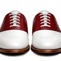 Crafted Leather Mens Designer Classic White Leather Rioja Saddle Golf Dress Shoes - Thumbnail 1