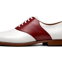Crafted Leather Mens Designer Classic White Leather Rioja Saddle Golf Dress Shoes - Thumbnail 2