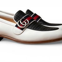 Crafted Leather Mens Designer Classic White Black Woven Leather Moccasin Loafers Dress Shoes - Thumbnail 1