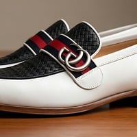 Crafted Leather Mens Designer Classic White Black Woven Leather Moccasin Loafers Dress Shoes - Thumbnail 2