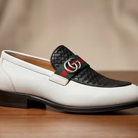 Crafted Leather Mens Designer Classic White Black Woven Leather Moccasin Loafers Dress Shoes - Thumbnail 3