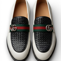 Crafted Leather Mens Designer Classic White Black Woven Leather Moccasin Loafers Dress Shoes - Thumbnail 2