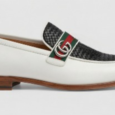 Crafted leather mens designer classic white black woven leather moccasin red green stripe strap loafers dress shoes