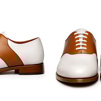 Crafted Leather Mens Designer Classic White Leather Brown Saddle Golf Dress Shoes - Thumbnail 1