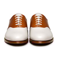 Crafted Leather Mens Designer Classic White Leather Brown Saddle Golf Dress Shoes - Thumbnail 2