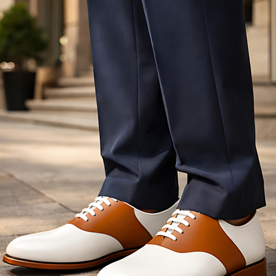 Crafted leather mens designer classic white leather brown saddle golf dress shoes