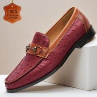 Top-layer cowhide loafers slip-on luxurious handmade finish with embossed pattern and color-brushed texture - Thumbnail 4