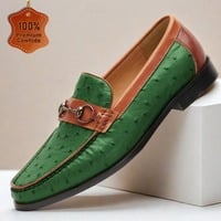 Top-layer cowhide loafers slip-on luxurious handmade finish with embossed pattern and color-brushed texture - Thumbnail 5