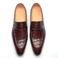 Men's high-quality handmade cowhide casual loafers with crocodile-pattern leather - Thumbnail 4