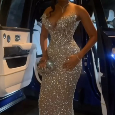 Mermaid long silver sequin prom dress elegant evening dress - Thumbnail 1