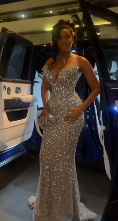 Mermaid Long Silver Sequin Prom Dress Elegant Evening Dress