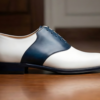 Crafted Leather Mens Designer Classic White Deep Blue Leather Saddle Golf Dress Shoes - Thumbnail 1