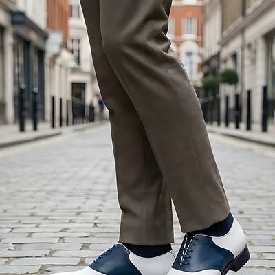 Crafted leather mens designer classic white deep blue leather saddle golf dress shoes