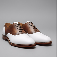 Crafted Leather Mens Designer Classic White Brown Patina Leather Saddle Golf Dress Shoes - Thumbnail 1