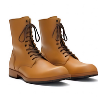 Crafted Leather Mens Designer Classic Genuine Leather Ankle High Military Boot - Thumbnail 1
