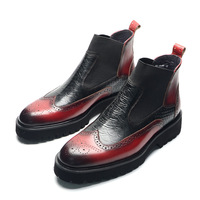 Men's handmade top-layer cowhide embossed fashion leather boots - Thumbnail 1