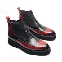 Men's handmade top-layer cowhide embossed fashion leather boots - Thumbnail 2