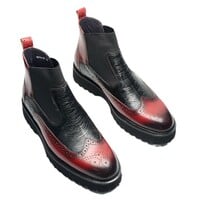 Men's handmade top-layer cowhide embossed fashion leather boots - Thumbnail 3