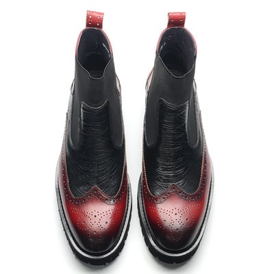 Men's handmade top-layer cowhide embossed fashion leather boots