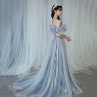 Romantic tulle long A line prom dress blue evening gown,1172 - Thumbnail 1