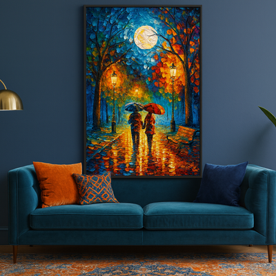 Moonlit stroll - romantic rain walk under autumn glow